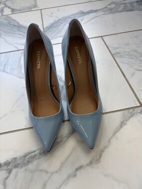 Express Light Blue Patent Pointed Pumps